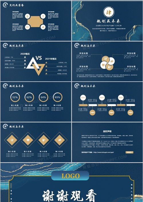 藍色鎏金簡約風公司宣傳介紹PPT模板下載 | 熊貓辦公應用軟件服務